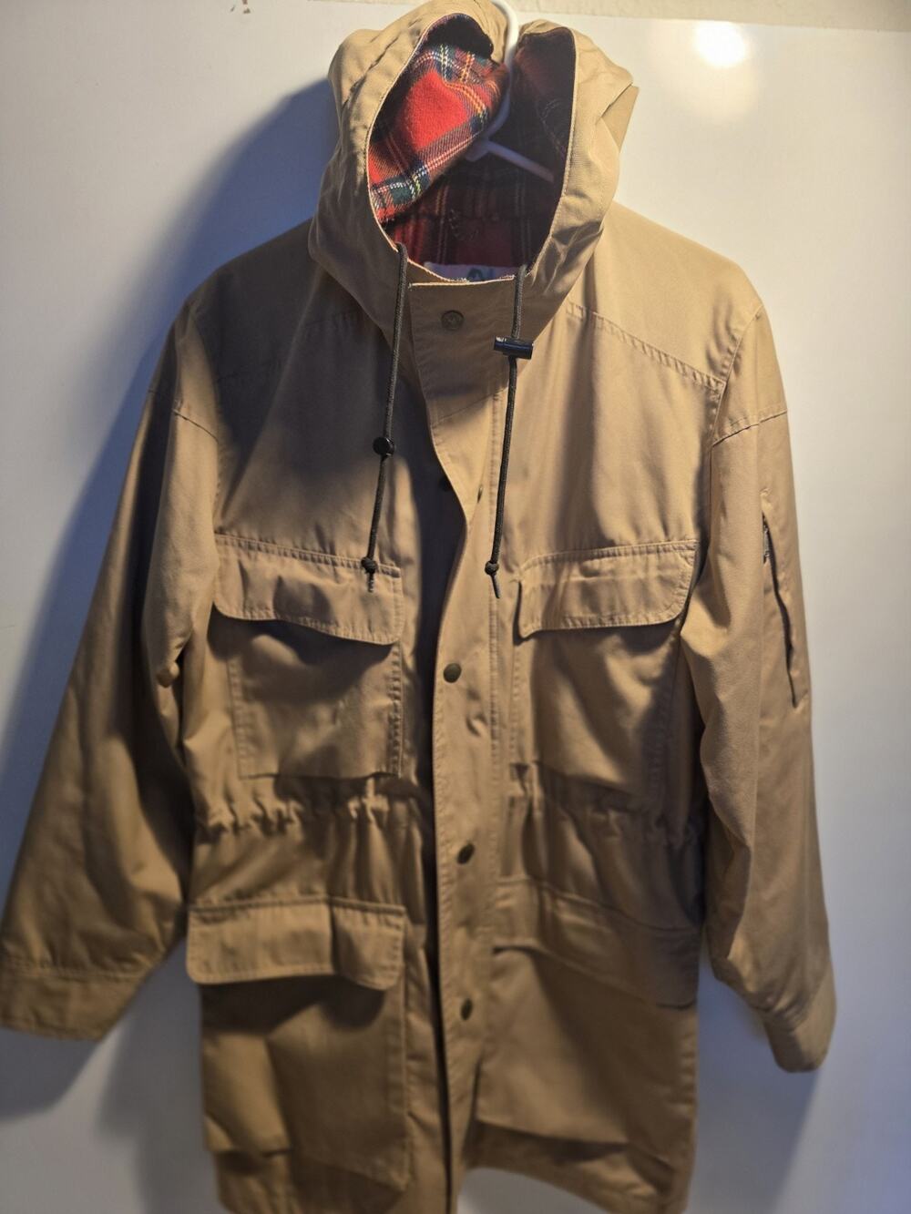 Vintage Pacific Trail Outdoor Jacket M Beige Tan Green Collar Canvas Field Coat